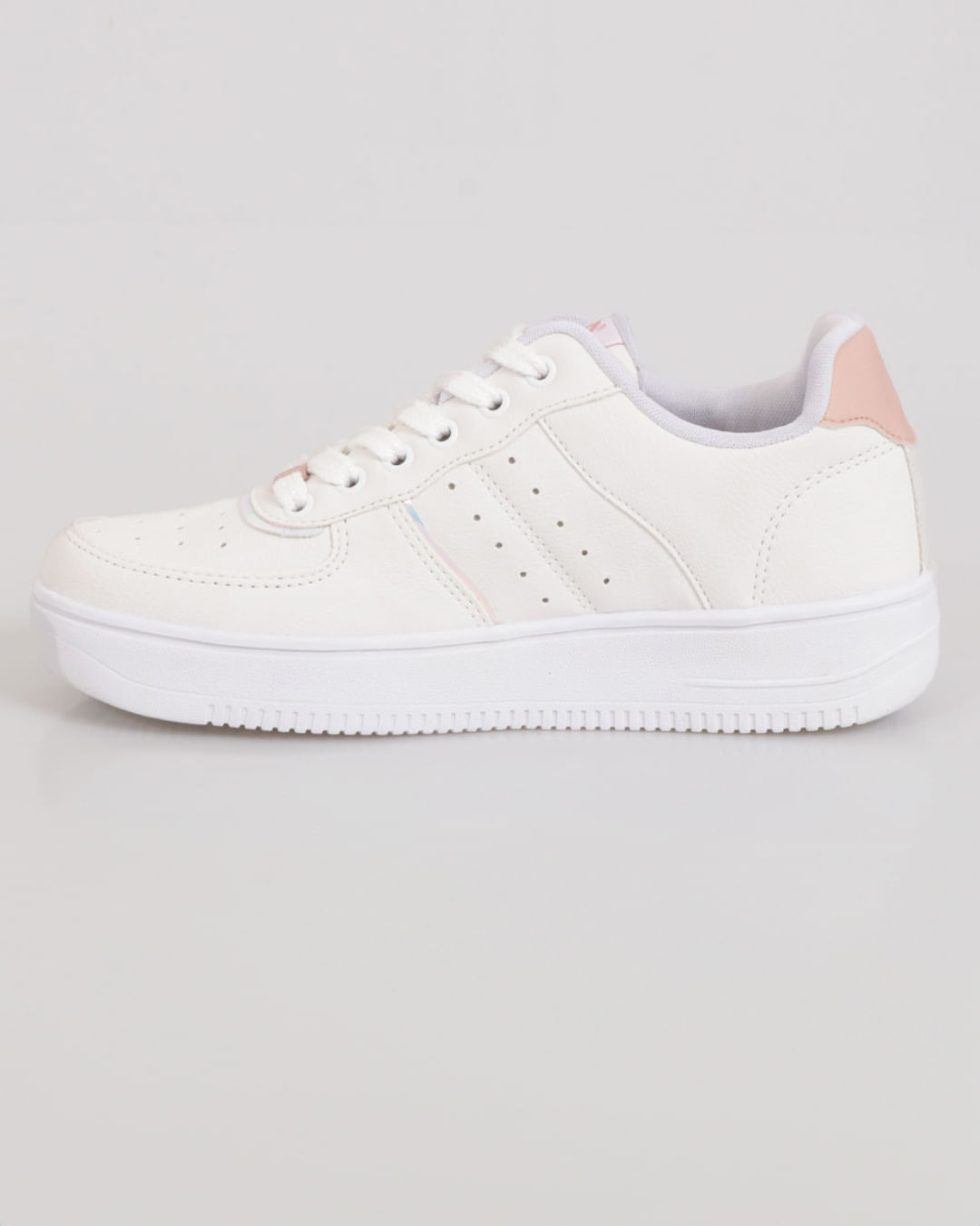 Tênis Feminino Flatform Casual Com Recorte Cadarço Branco