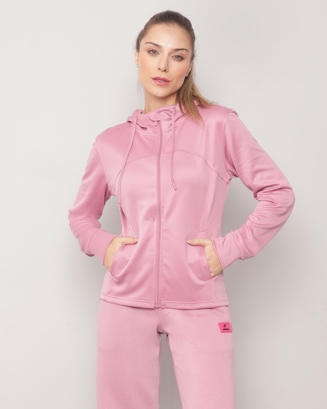 Jaqueta Feminina Fitness Helanca Flanelada Fitter Capuz Rosa