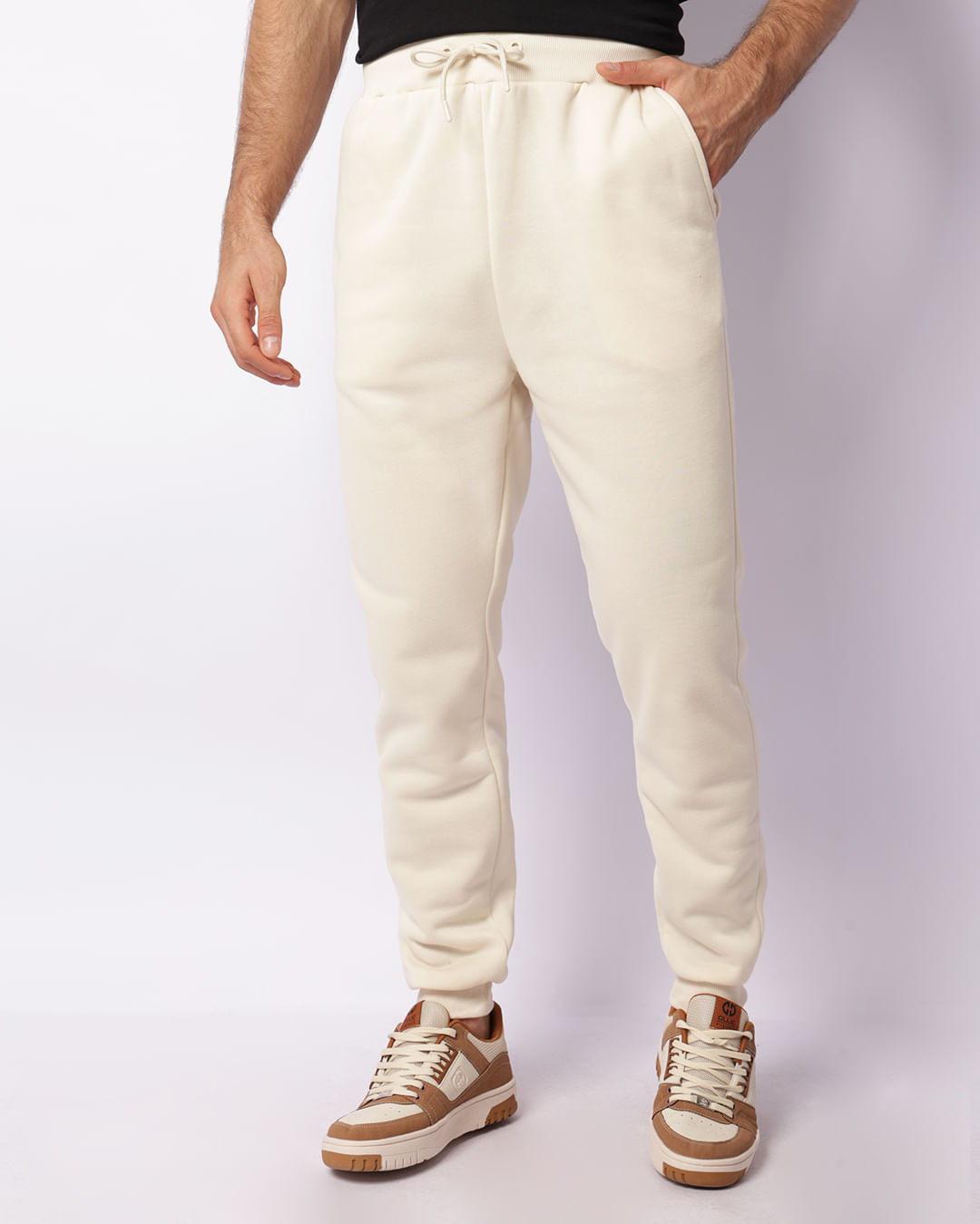 Calça Moletom Masculina Jogger Estampa Na Barra Off White