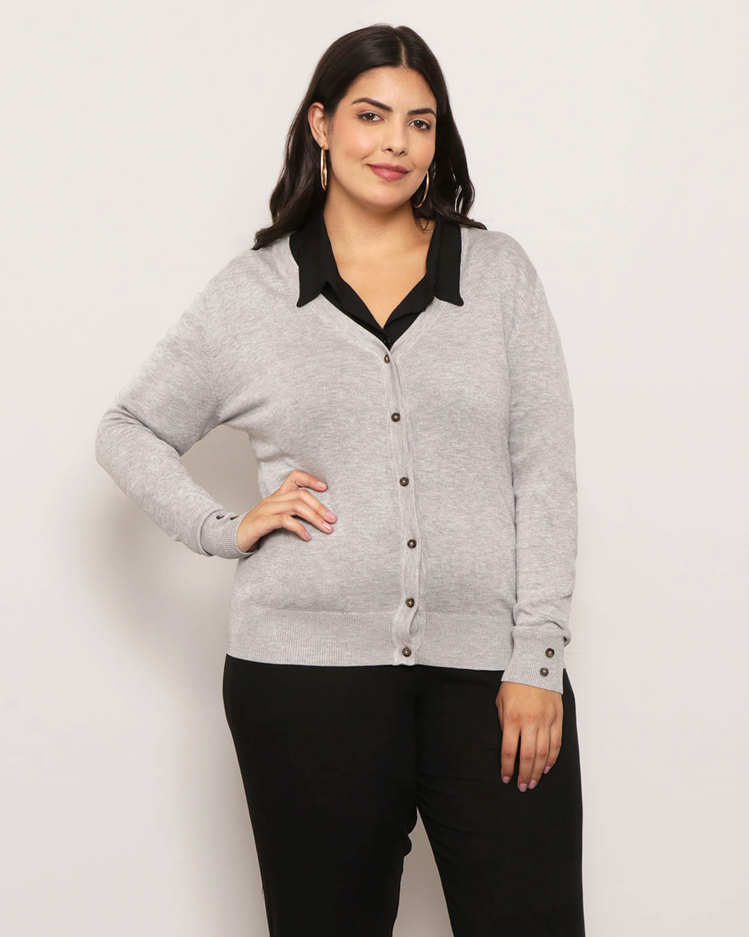 Cardigan Liso Fem Tg Cgvplus300 - Mescla Medio