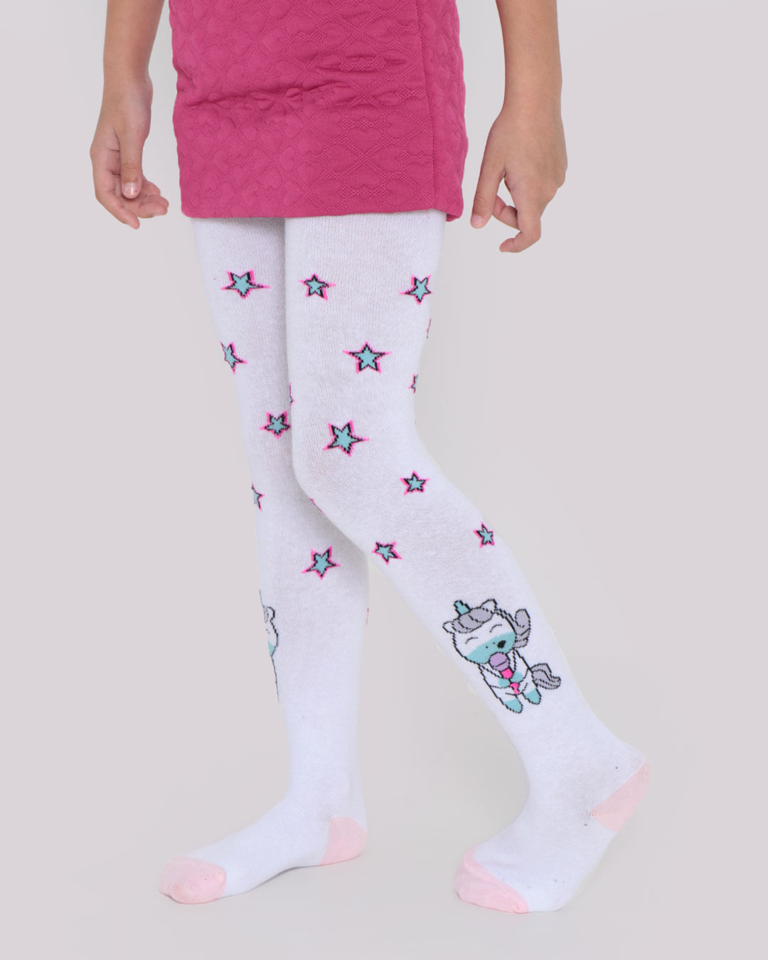 Meia Calça Infantil Com Estampa de Unicórnio Branca