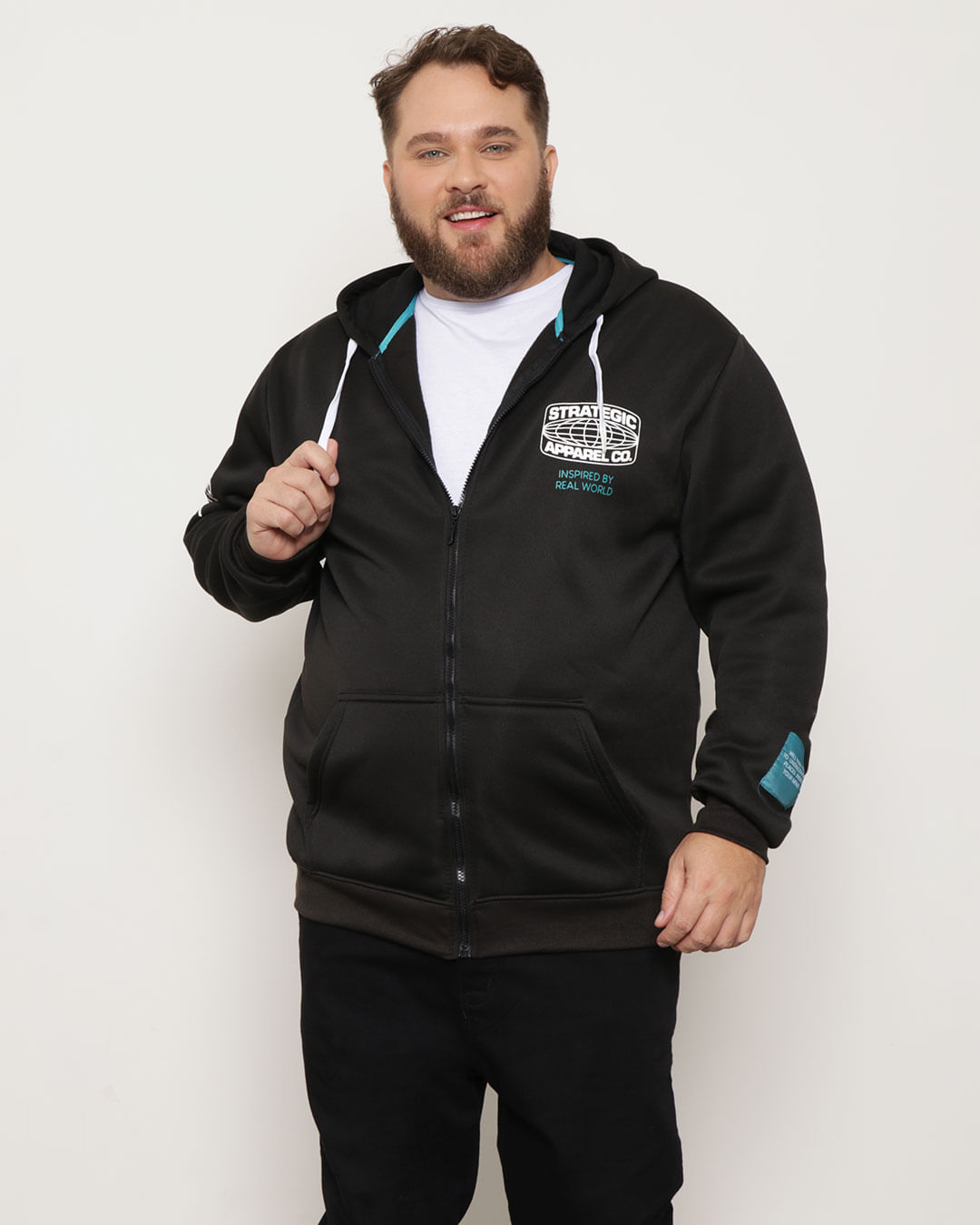 Casaco Plus Size Moletom Masculino Com Capuz Preta