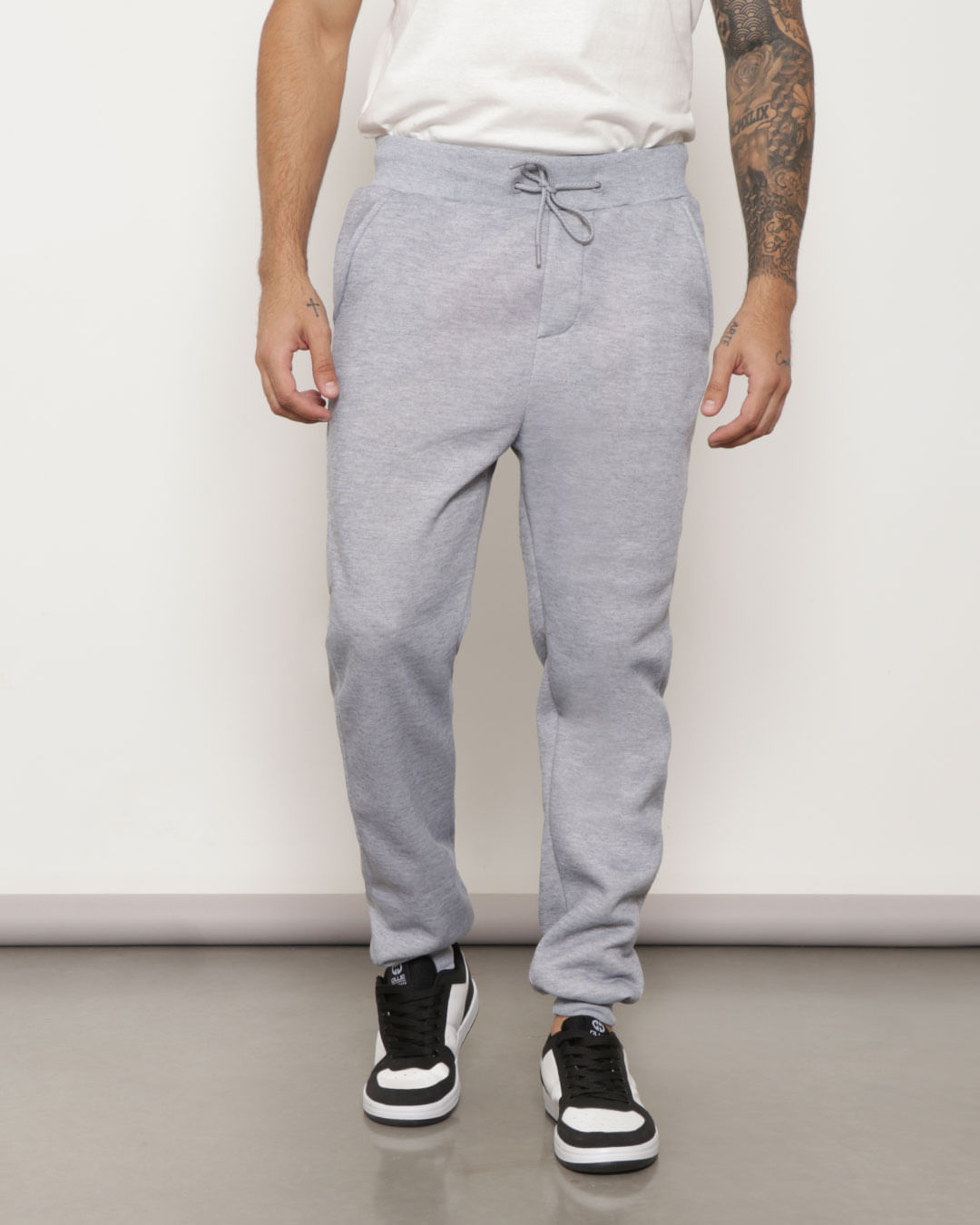 Calça Moletom Masculina Jogger Estampa Na Barra Cinza