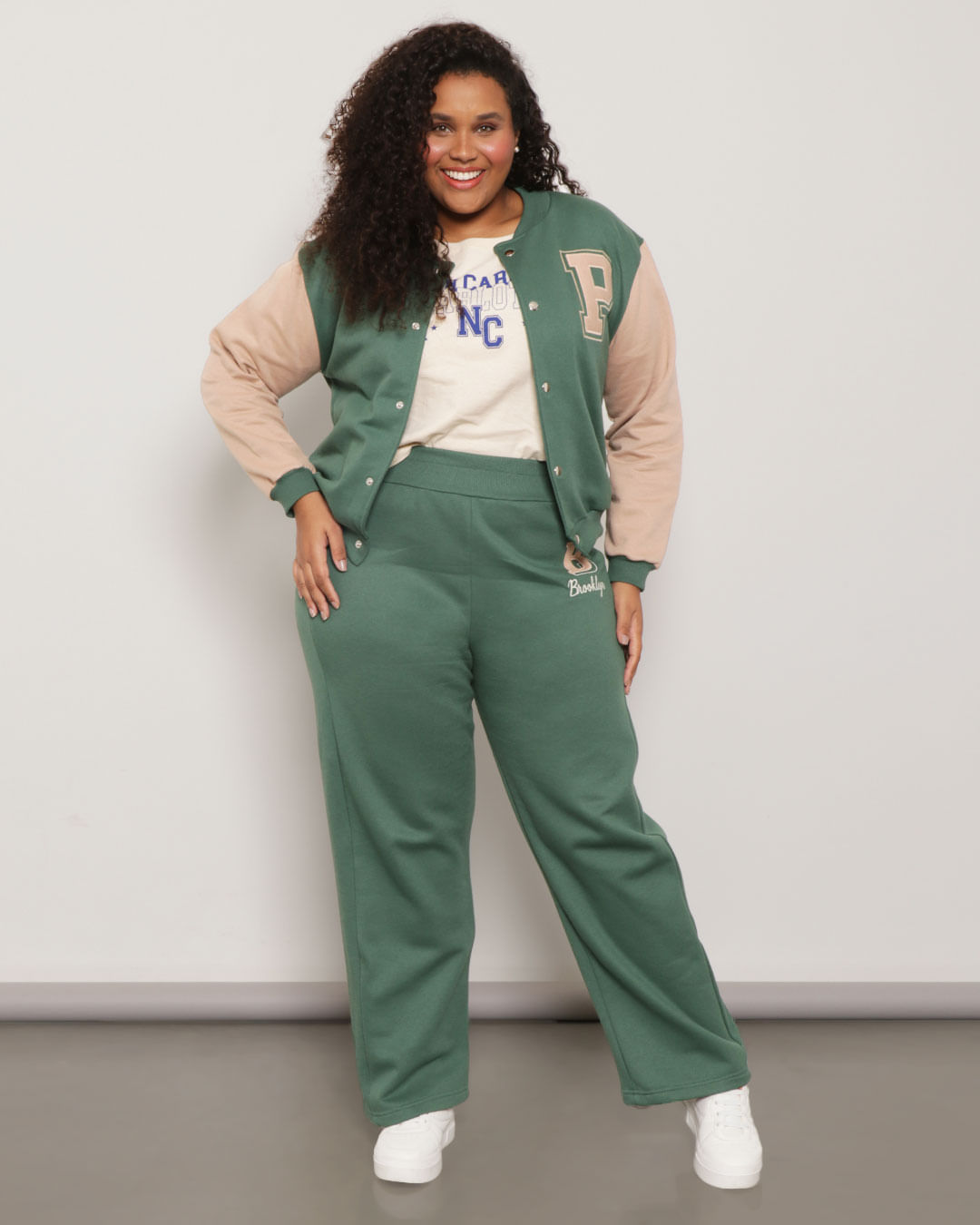 Calça Moletom Plus Size Feminina Reta Verde