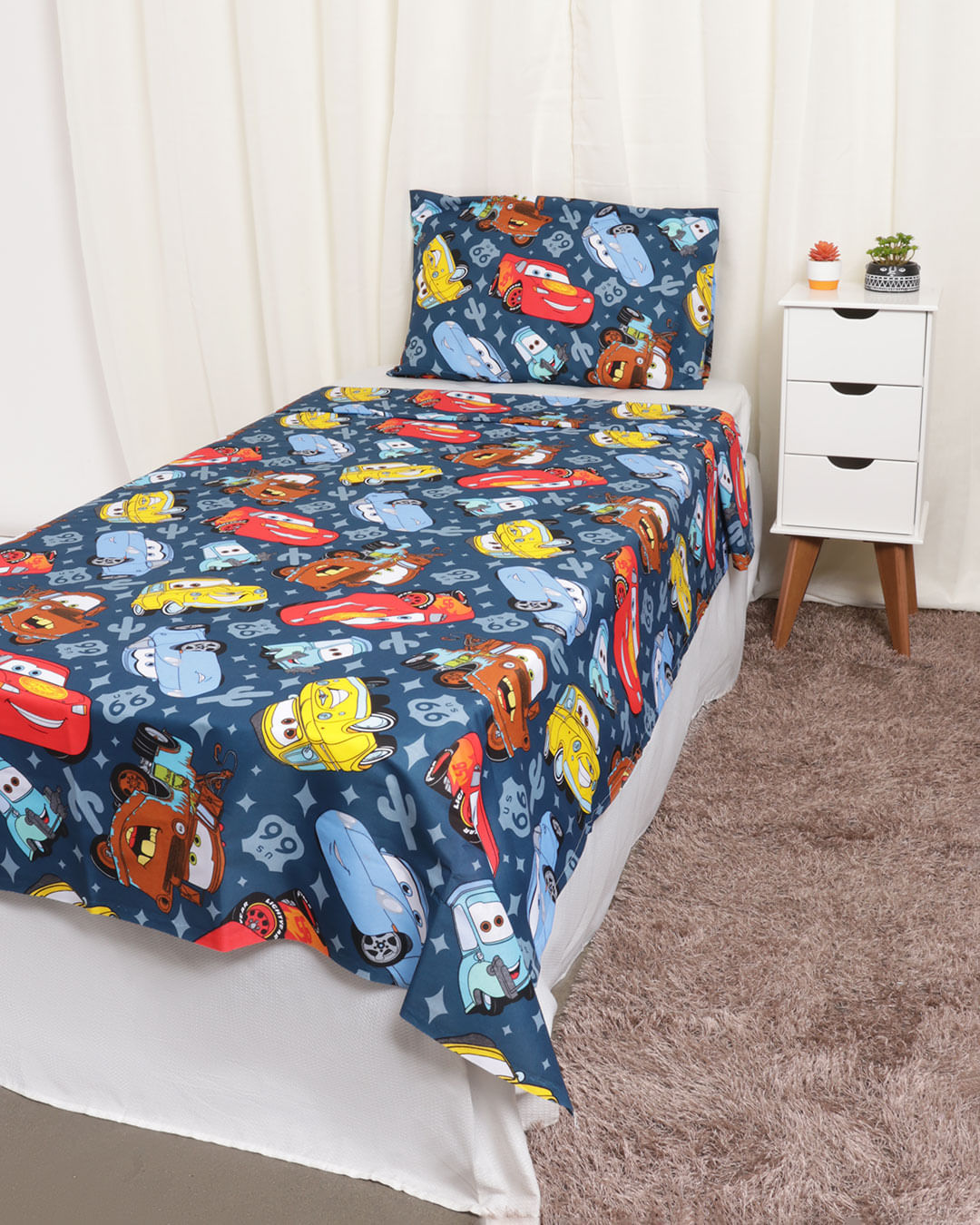 Jogo de Cama Infantil Andreza Carros 2 Peças Disney Cinza