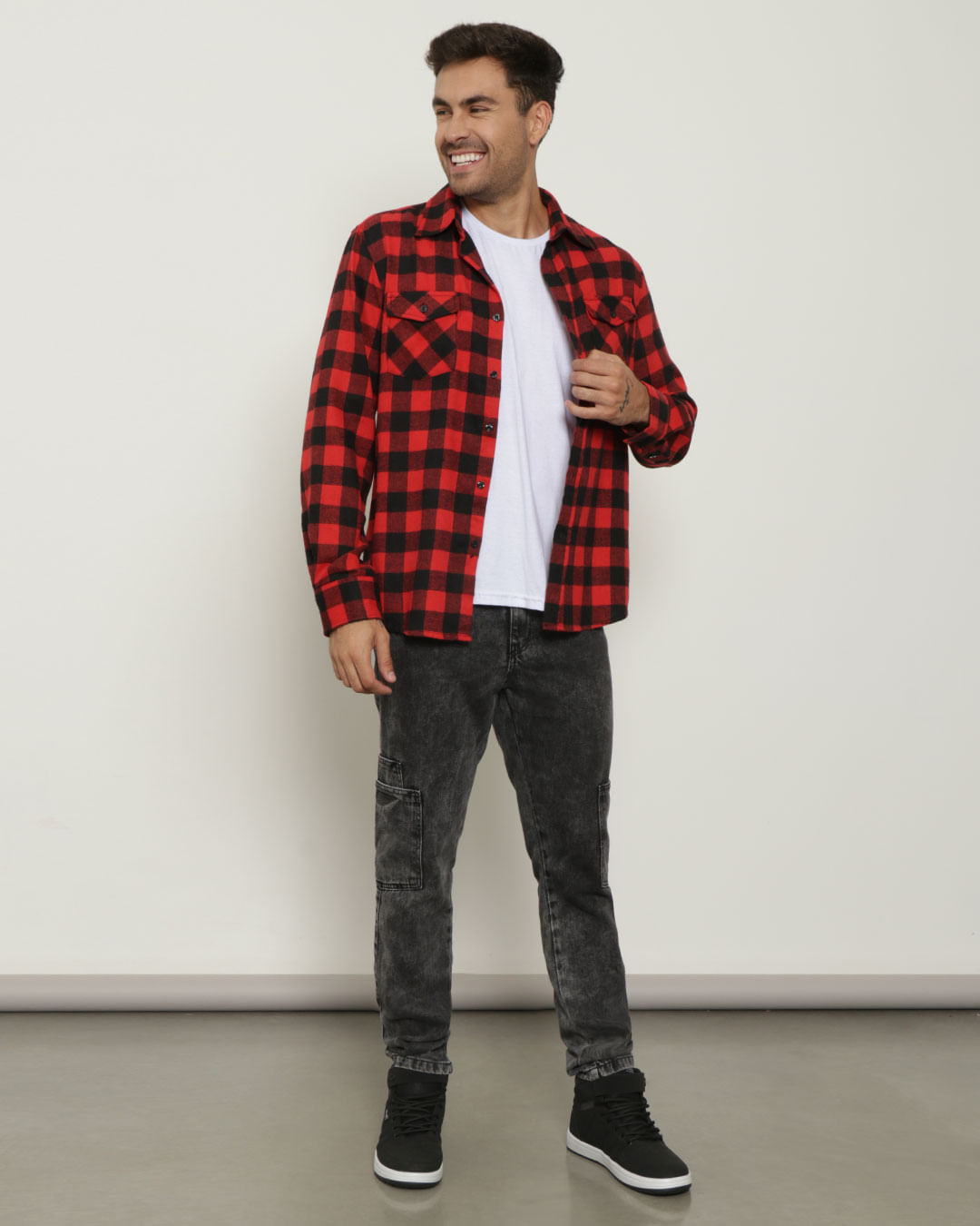 Camisa Masculina Xadrez Flanelada Vermelha
