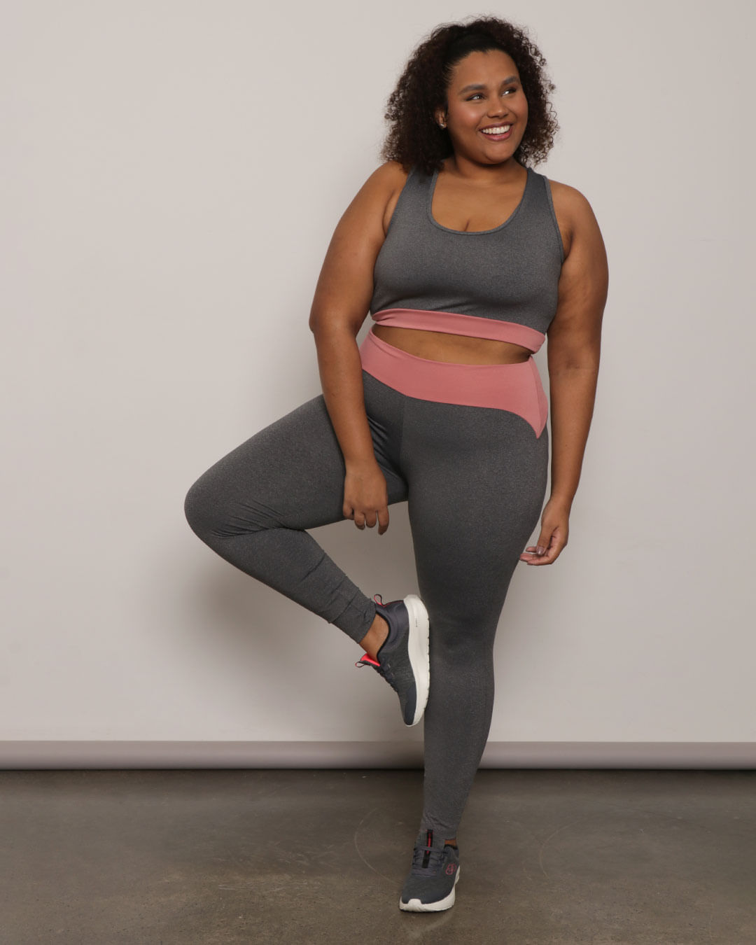 Calça Plus Size Feminina Legging Fitness Bicolor Cinza