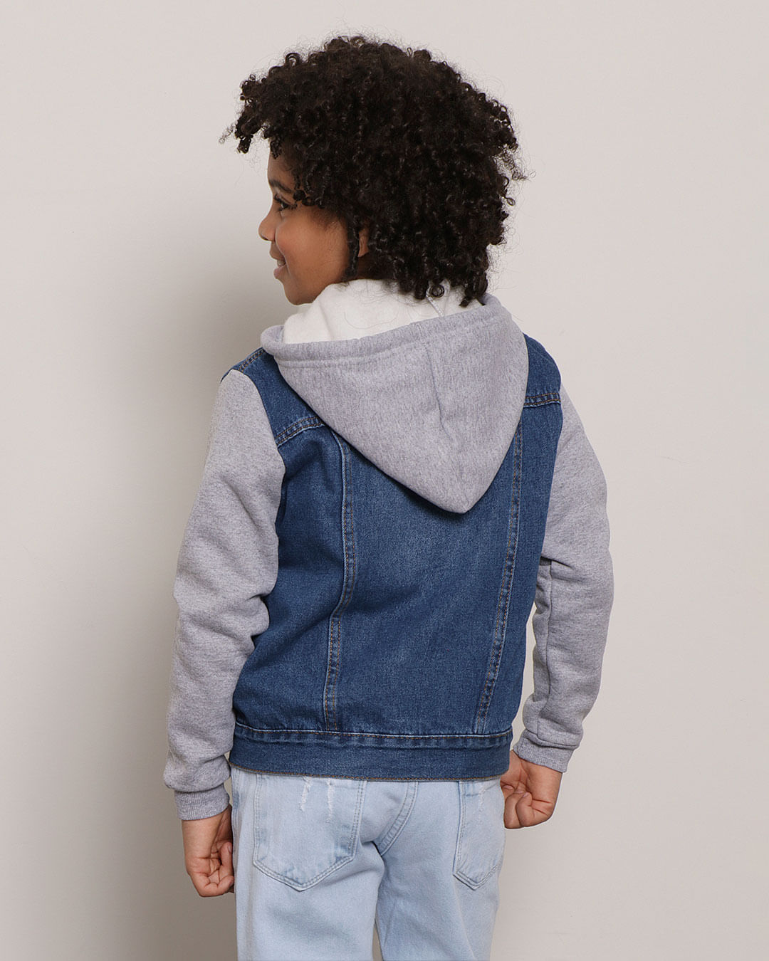 Jaqueta Jeans Infantil Com Mangas e Capuz em Moletom Azul