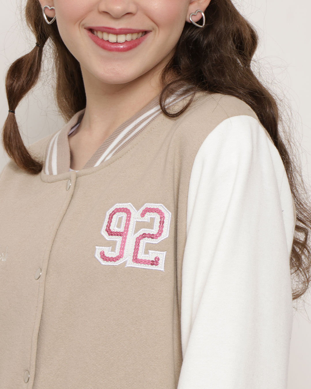 Jaqueta Moletom Juvenil College Estampa Bege