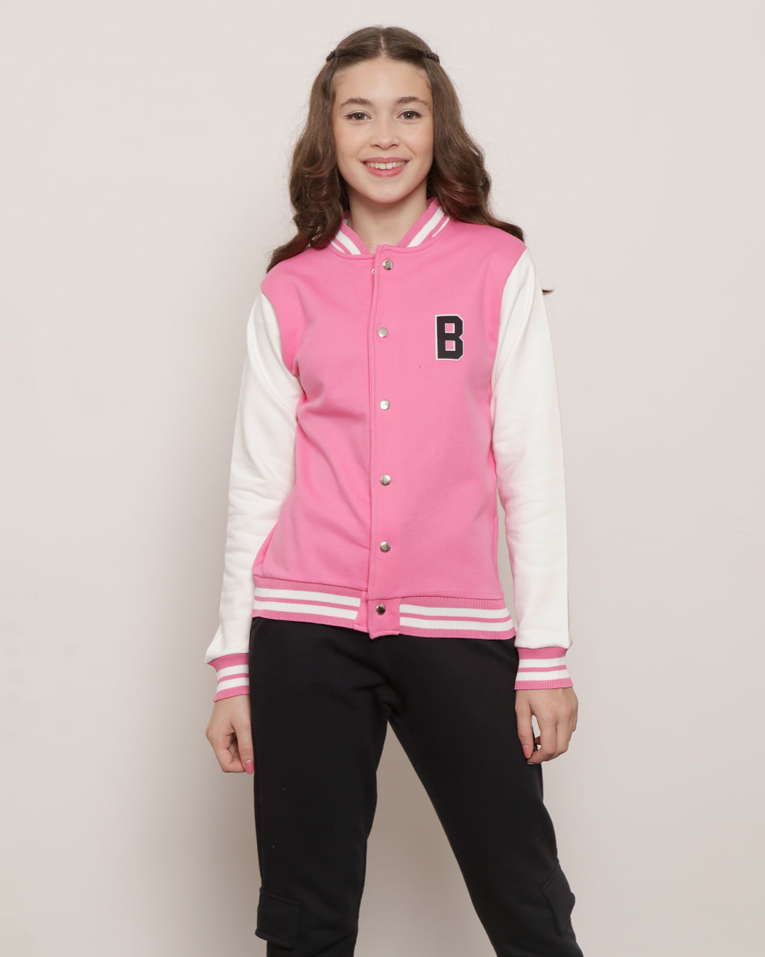 Casaco Juvenil Moletom Bomber College Rosa