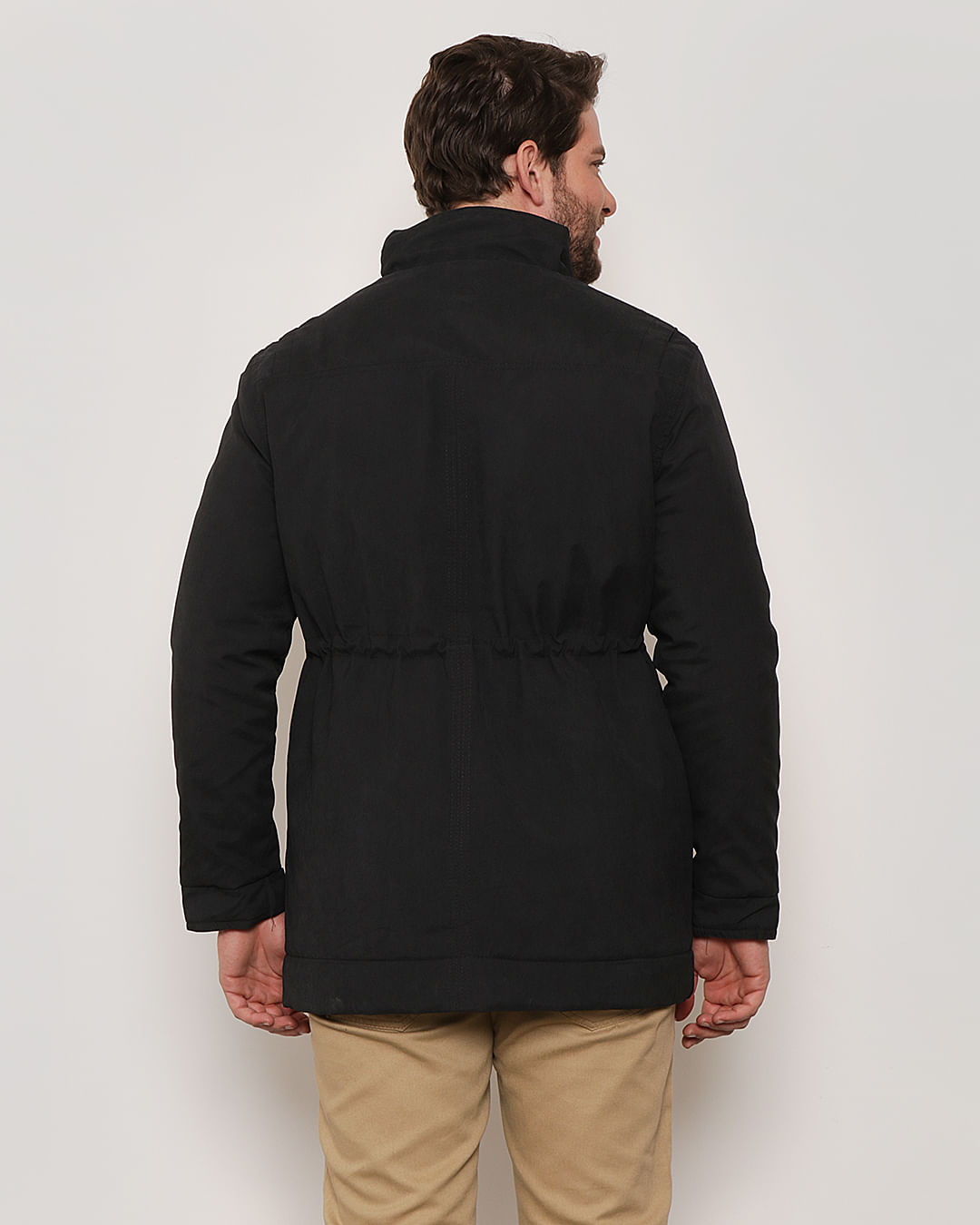 Parka Masculina Com Bolso Cargo Sarja Preta