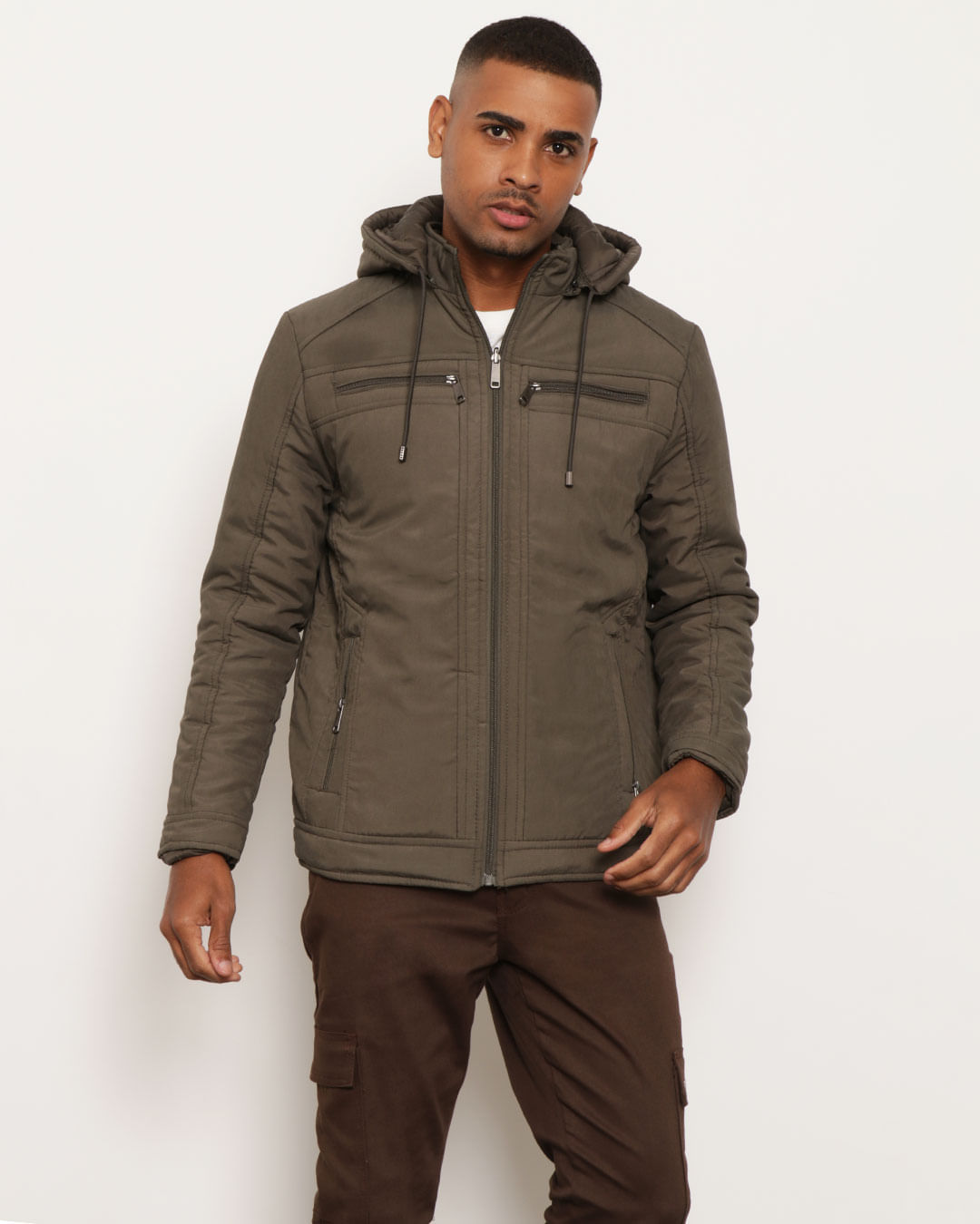 Jaqueta Masculina Sarja Dupla Face Com Capuz Verde