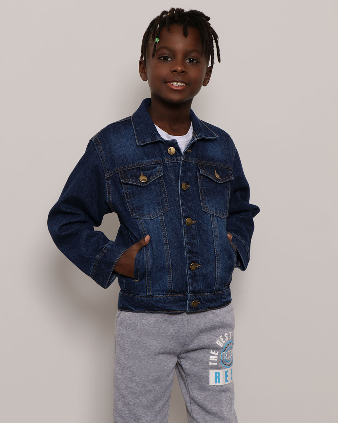Jaqueta Jeans Infantil Com Botão Azul