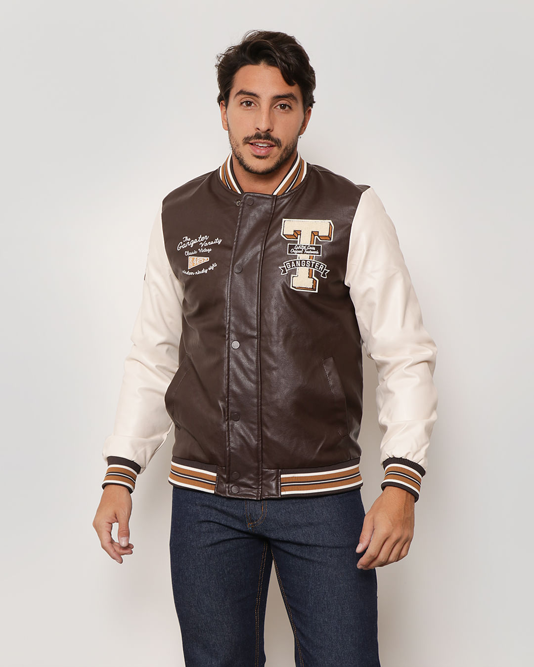 Jaqueta Masculina Bomber Estampa Marrom