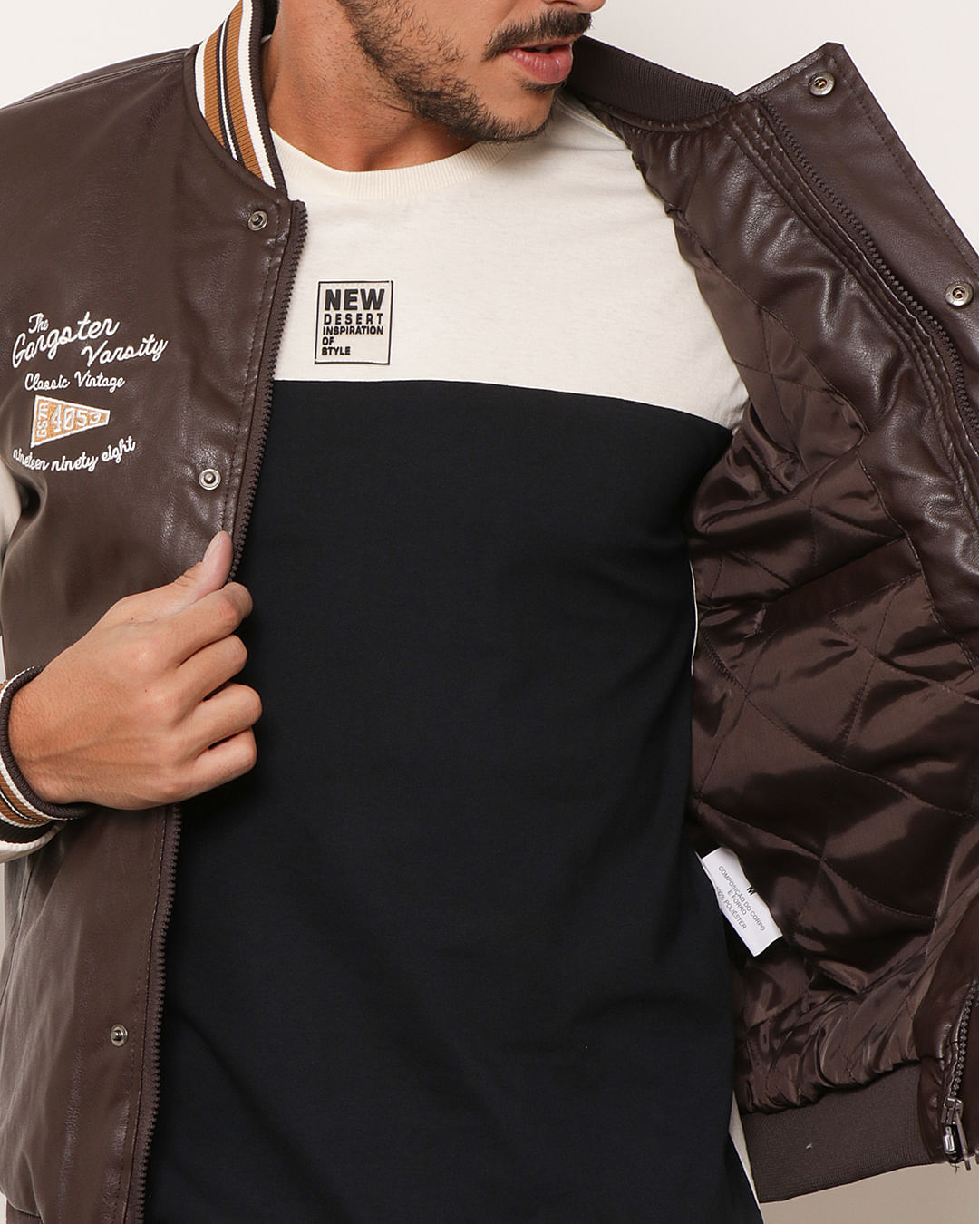 Jaqueta Masculina Bomber Estampa Marrom