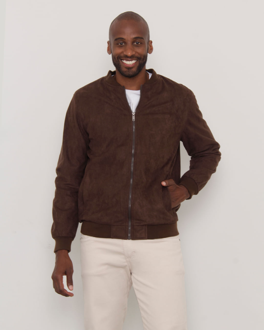 Camurça Marrom Masculina Jaqueta Bomber Masculina CamurÃ§a Jaqueta