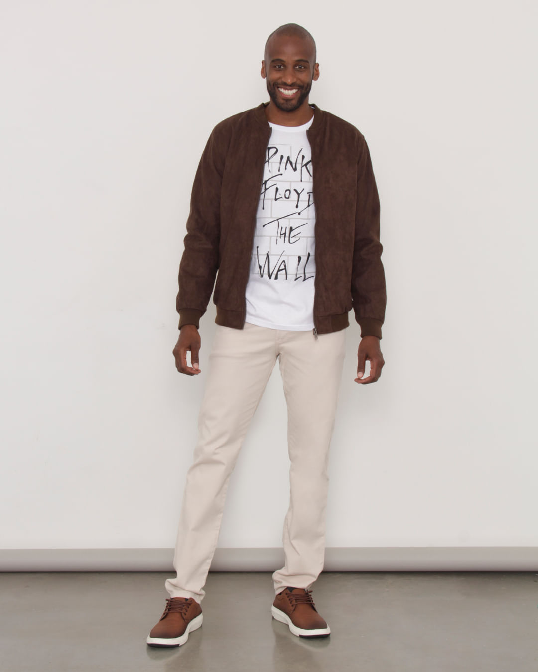 Jaqueta Masculina Suede Bomber Com Zíper Marrom