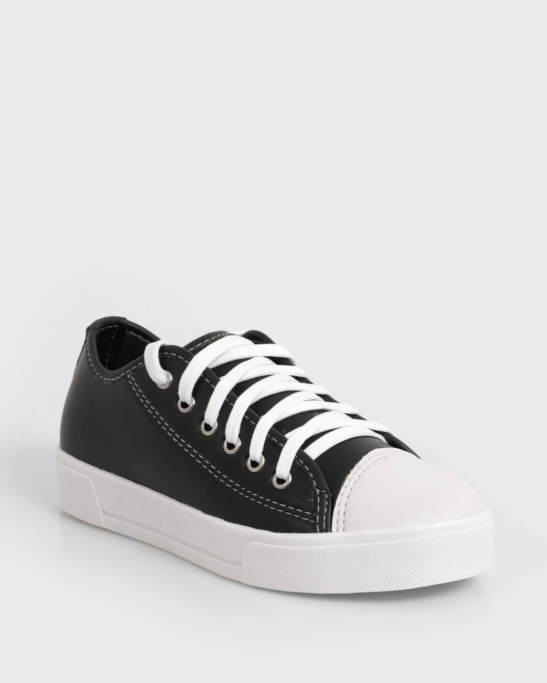 Tênis Feminino Casual Flatform Com Cadarço Preto