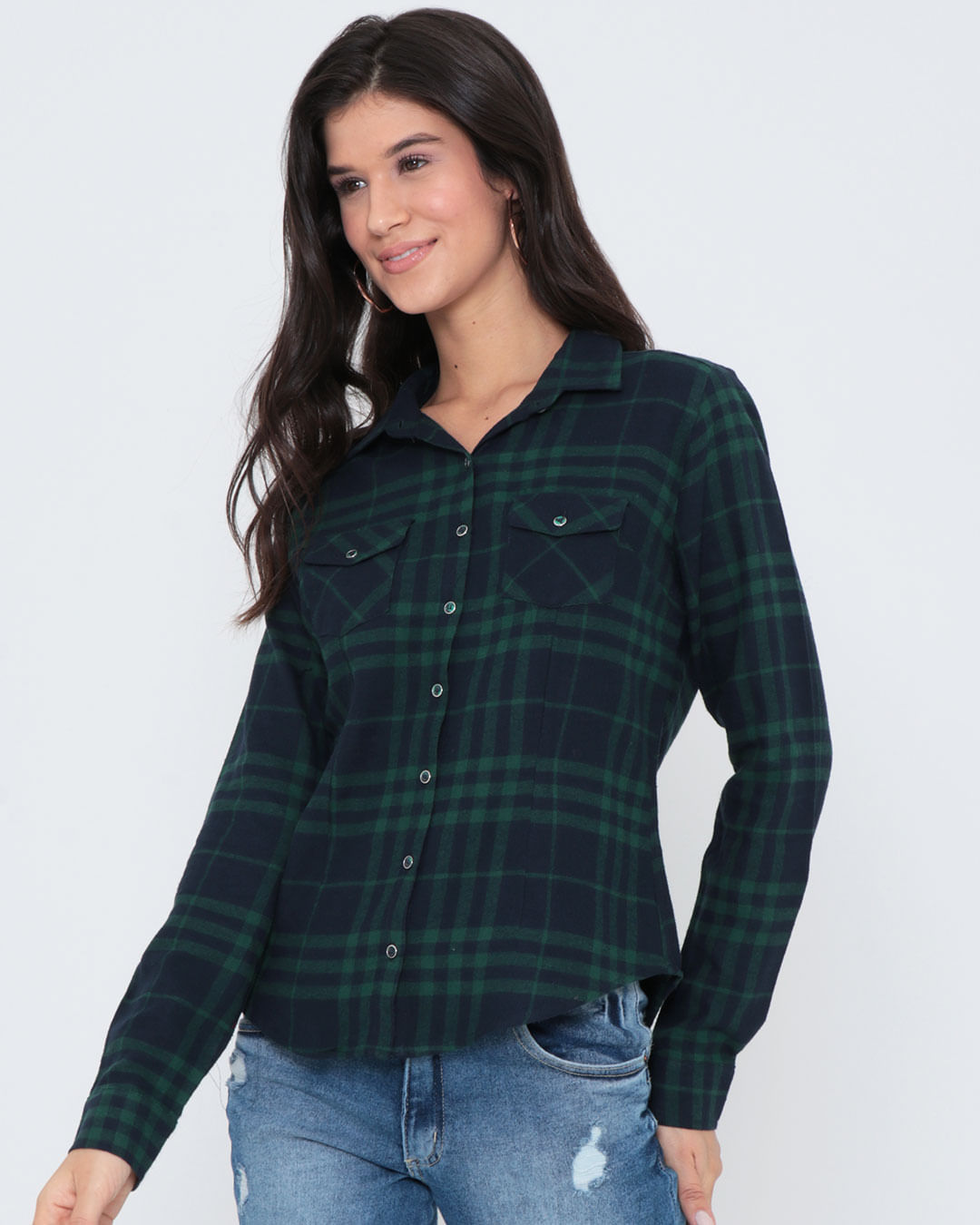 Camisa Feminina Estampa Xadrez Verde Escuro