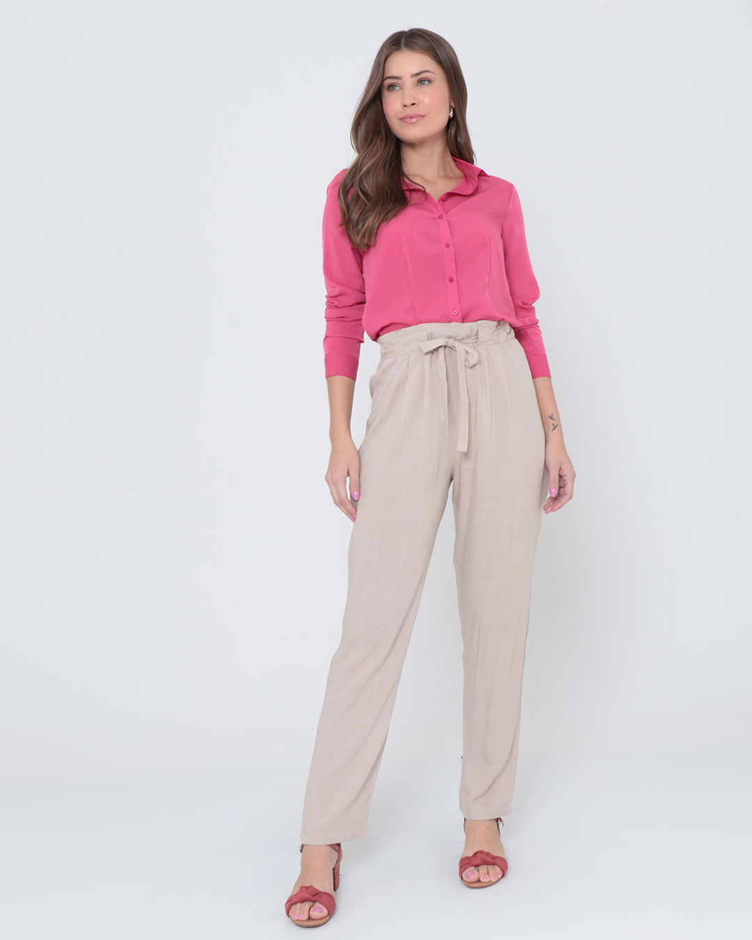 Camisa Feminina Crepe Manga Longa Rosa Lojas Torra