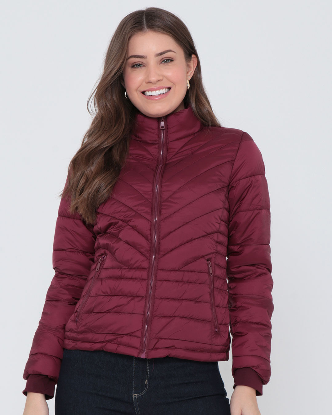 Jaqueta Feminina Puffer Forro Pelúcia Vinho