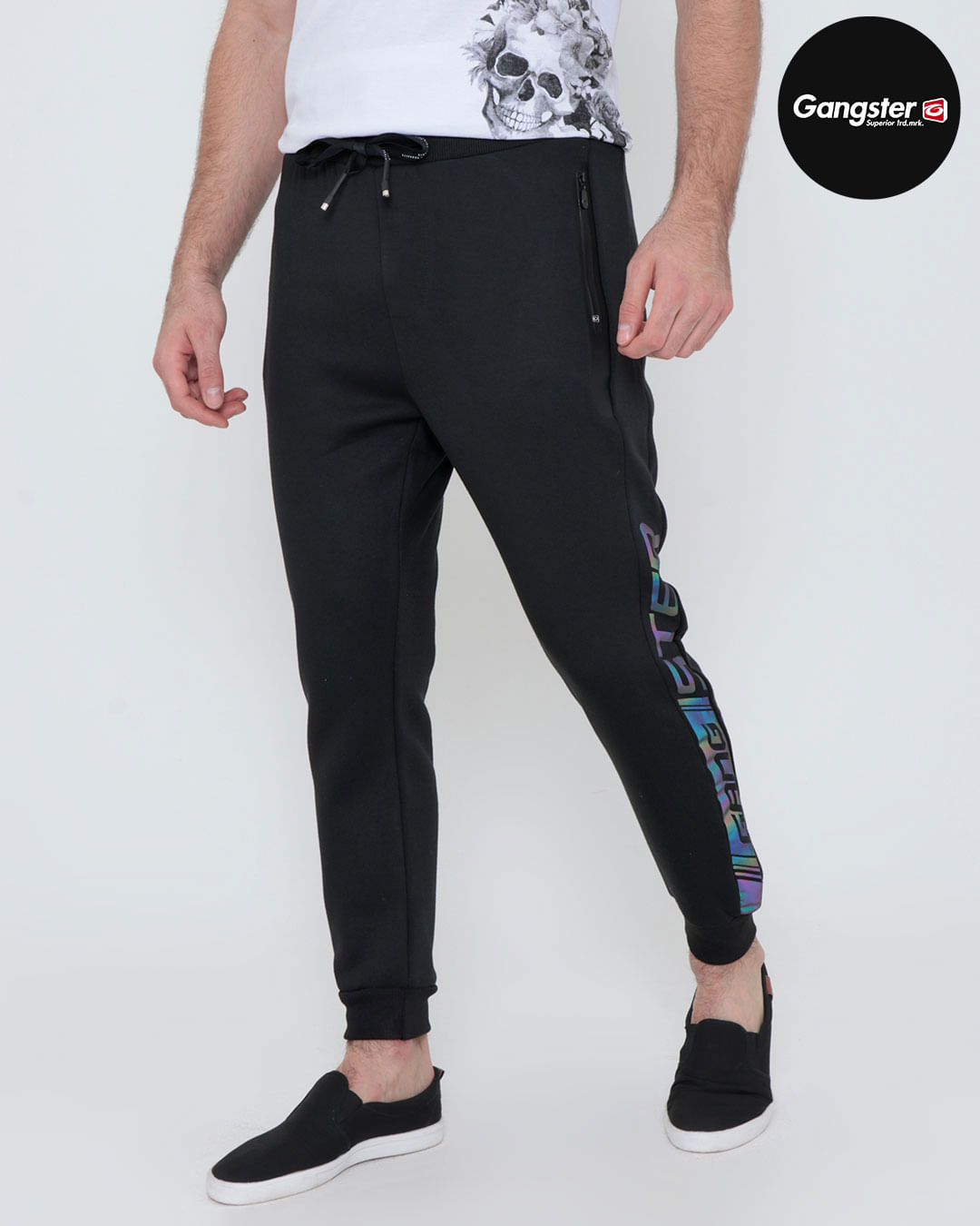 Calça Moletom Masculino Estampa Gangster Preta