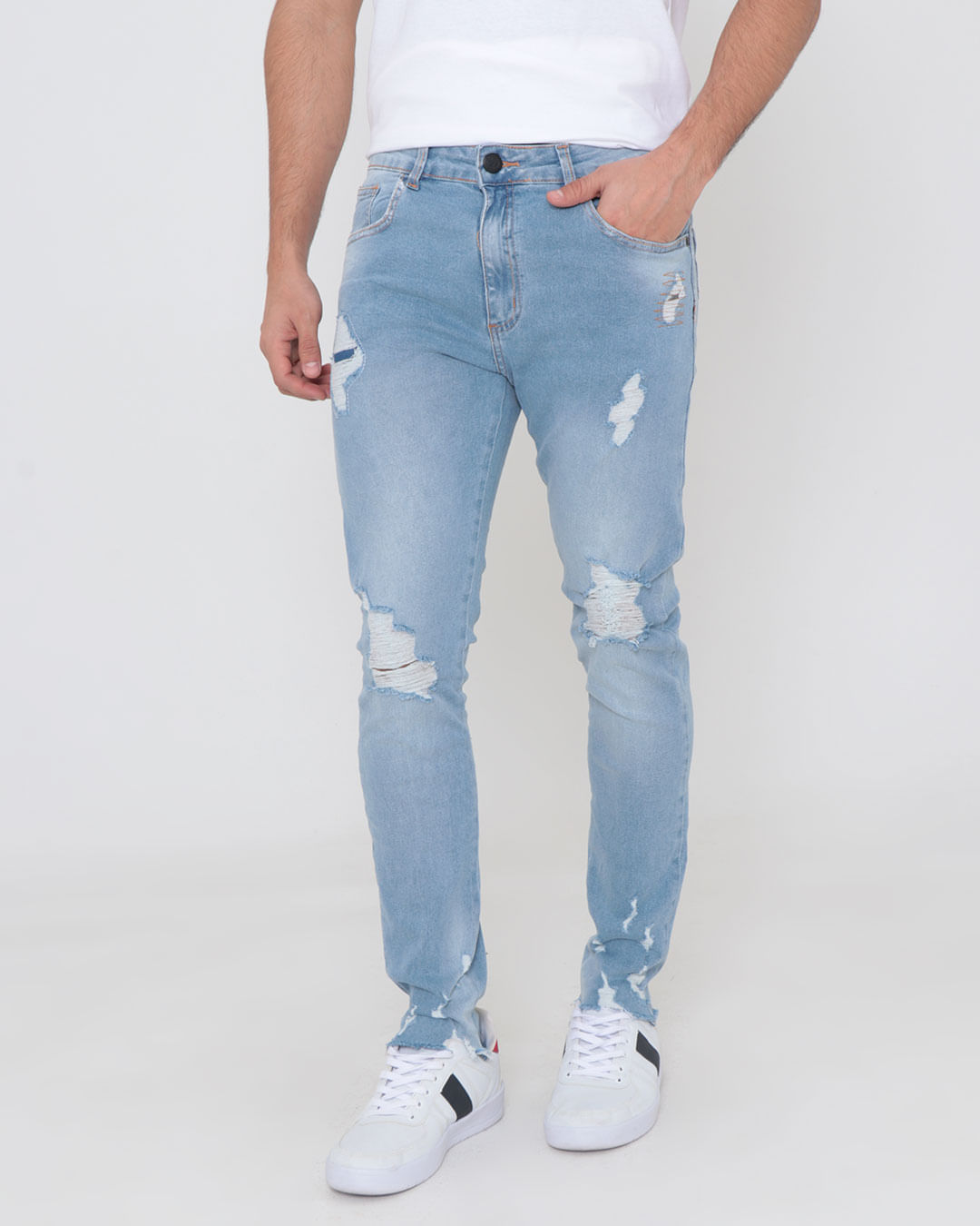 Calça Jeans Masculina Rasgos Skinny Denim Azul Claro Lojas Torra