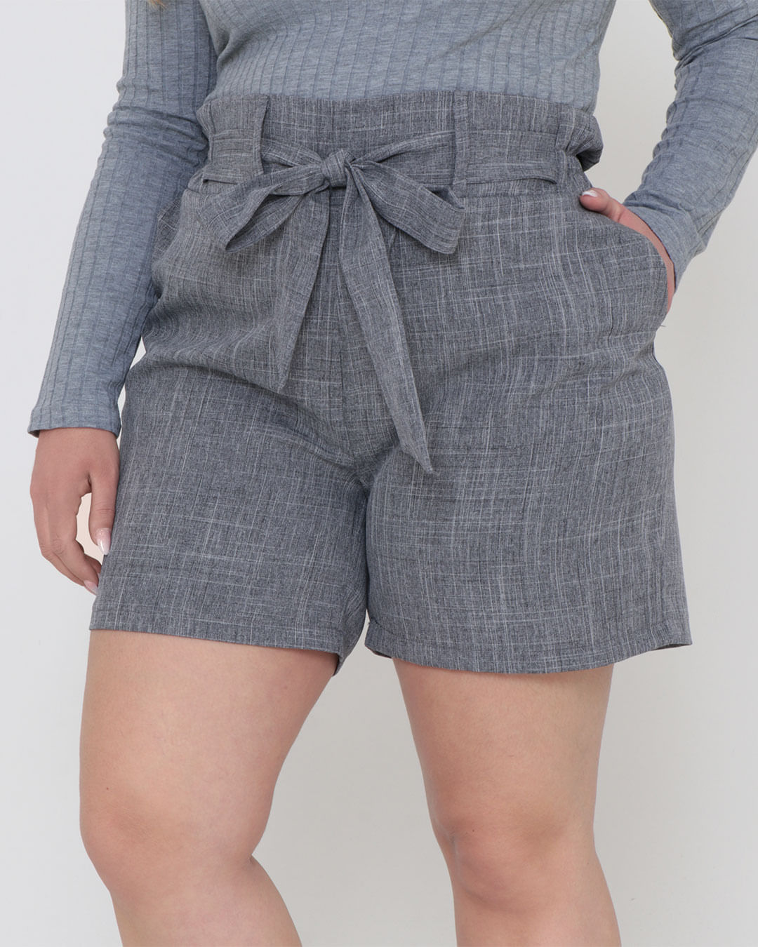 Bermuda Plus Size Feminina Alfaiataria Cinza Lojas Torra Lojas