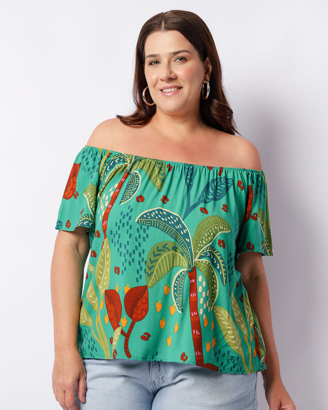 Blusa Ciganinha Plus Size Estampa Floral Verde Lojas Torra