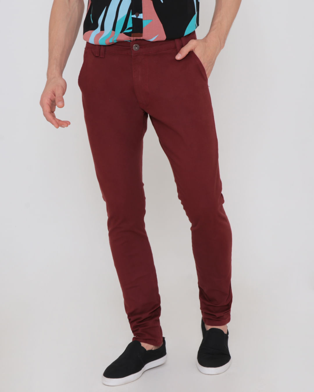 Calça Masculina Sarja Básica Skinny Vinho Lojas Torra