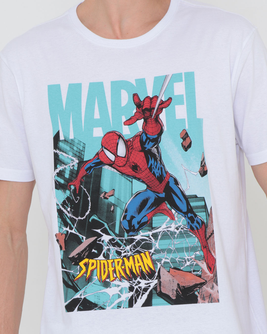 Camiseta Masculina Algodão Marvel Homem-Aranha Branco