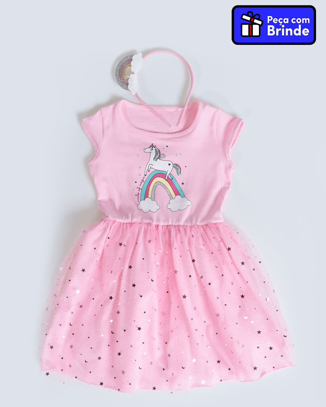 Vestido Bebê Tule Unicórnio Com Brinde Tiara Nuvem Rosa Lojas Torra