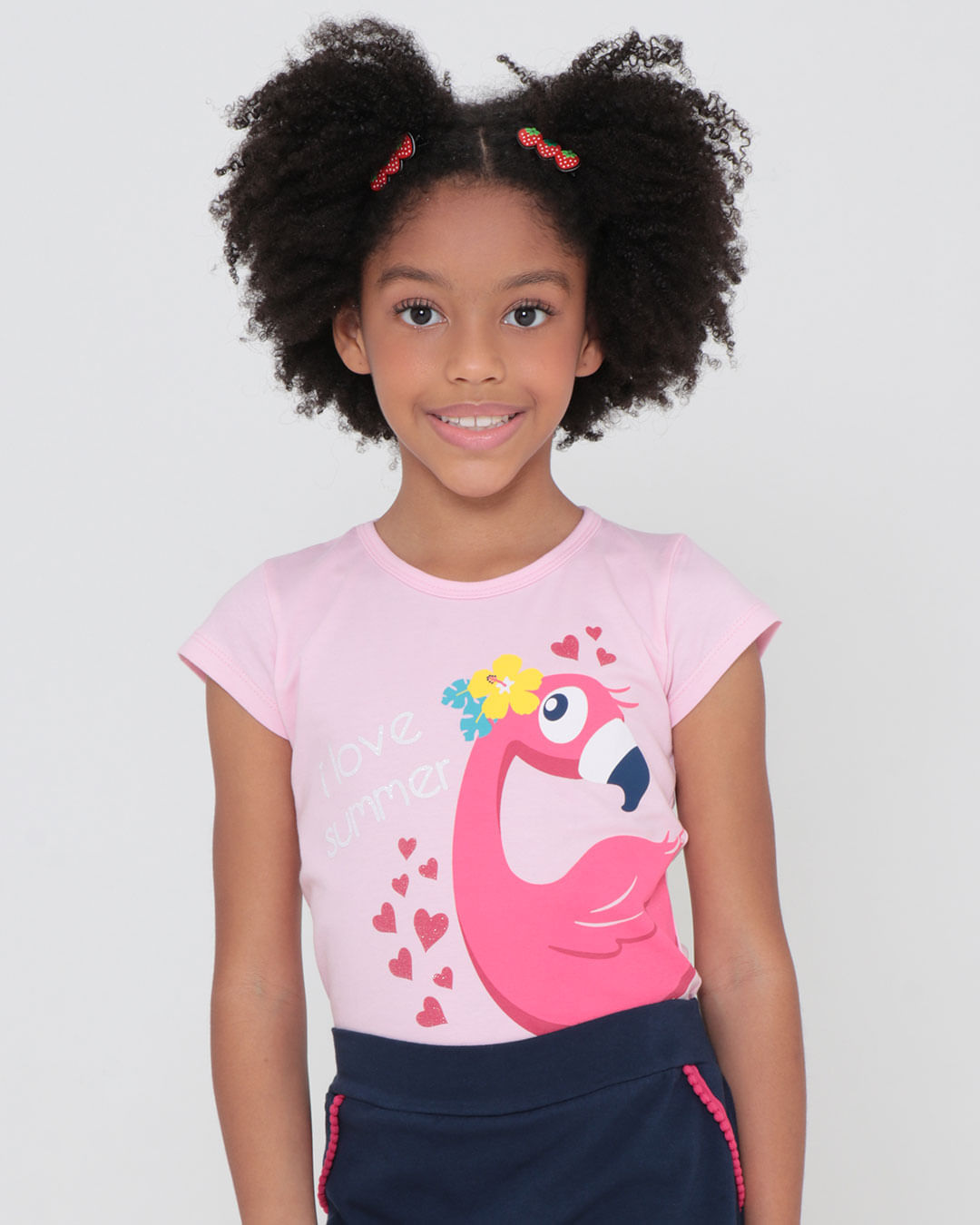 Blusa Infantil Estampa Flamingo Rosa Claro