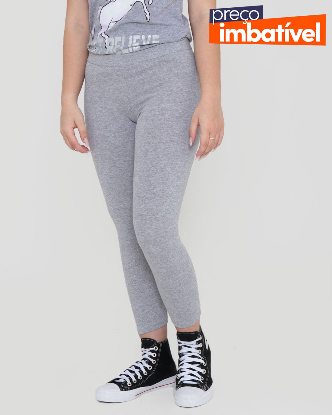Calça Legging Juvenil Básica Lisa Mescla Cinza Claro
