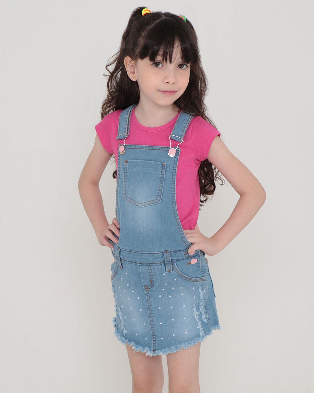 Jardineira Jeans Infantil Short Saia Azul Claro