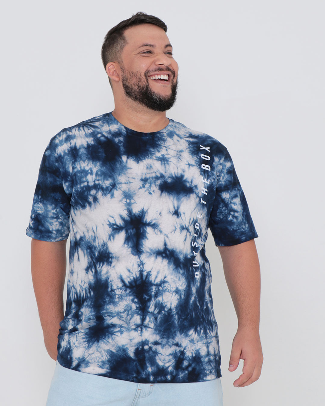 Camiseta Plus Size Manga Curta Tie Dye Azul