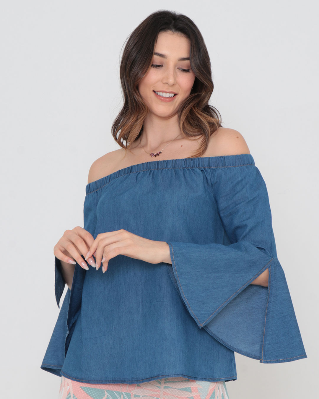 Camisa Jeans Feminina Ciganinha Jeans Manga Longa Blusa Ciganinha