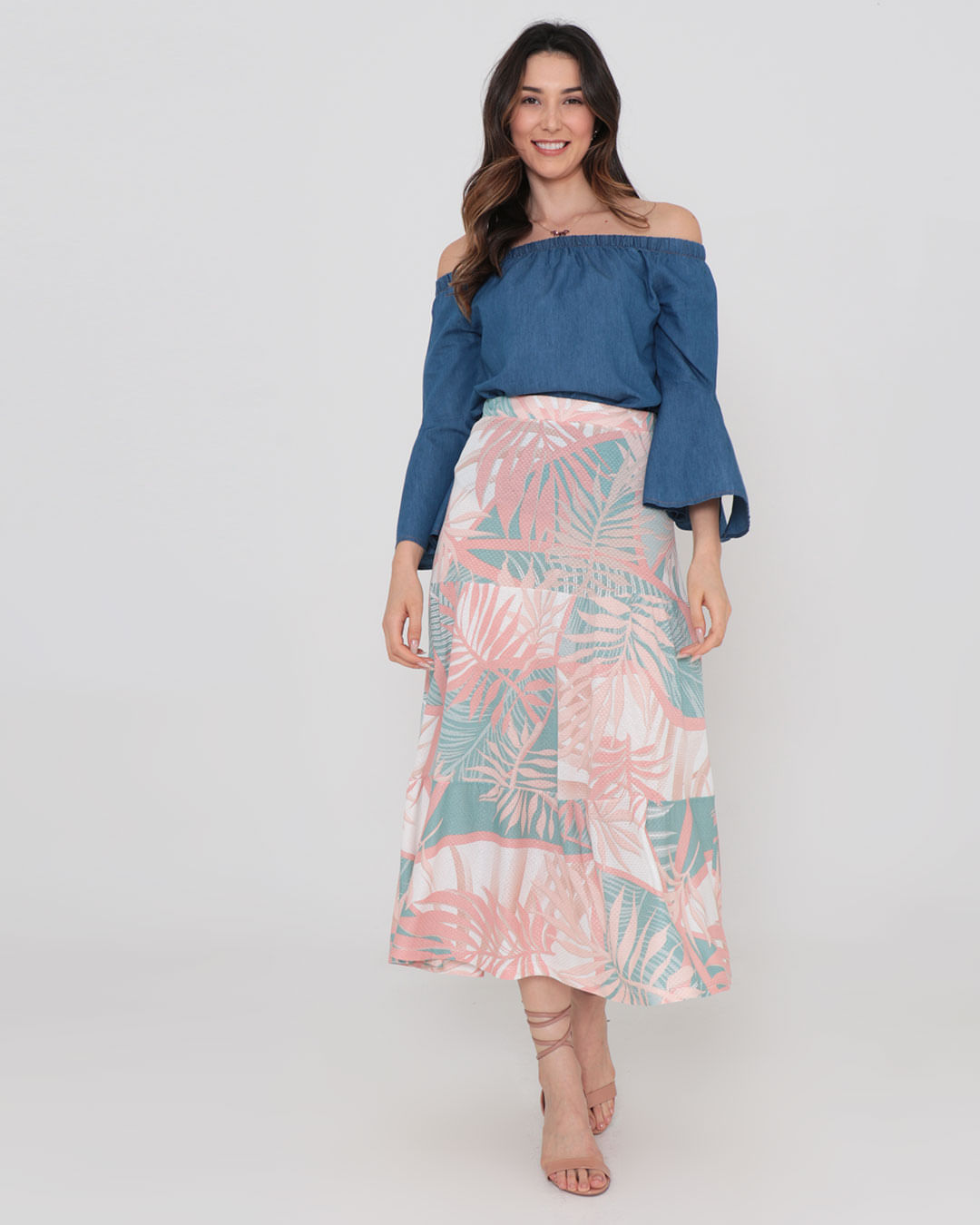 Blusa Jeans Ciganinha Manga Flare Azul Lojas Torra