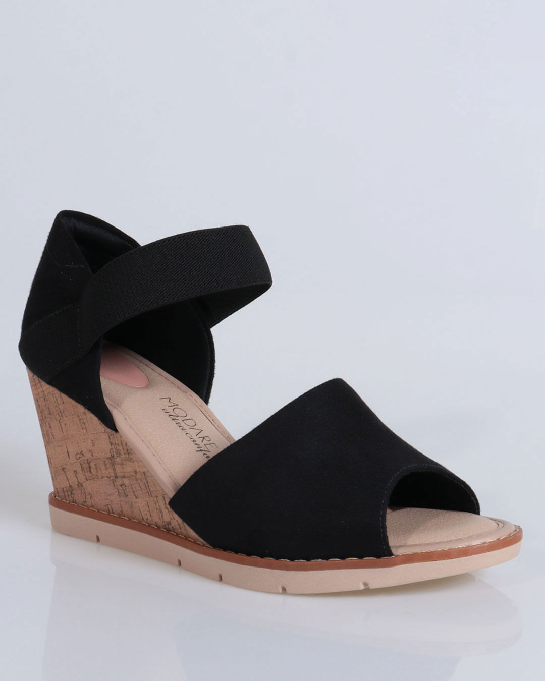 Sandália Anabela Salto Alto Cortiça Modare Preta