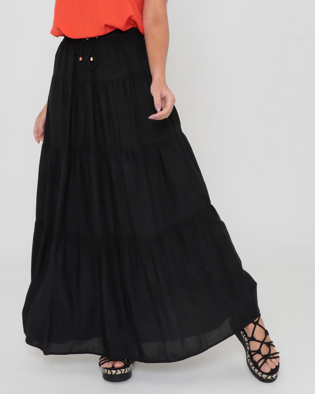 Viscose Lisa Saia Longa Lisa Preta Saia Longa Com Babados Lisa