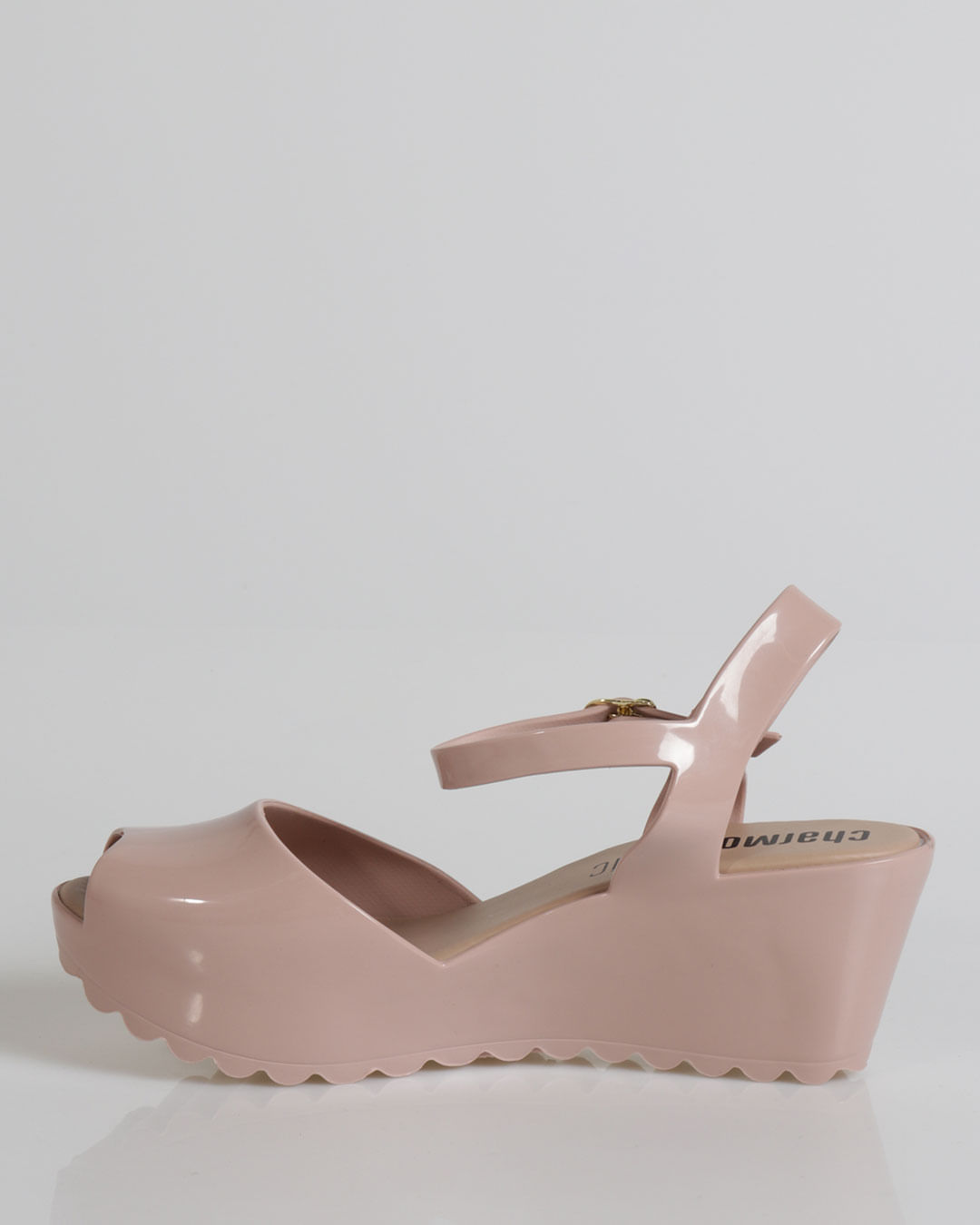 Sandália Anabela Salto Médio Rosa Claro