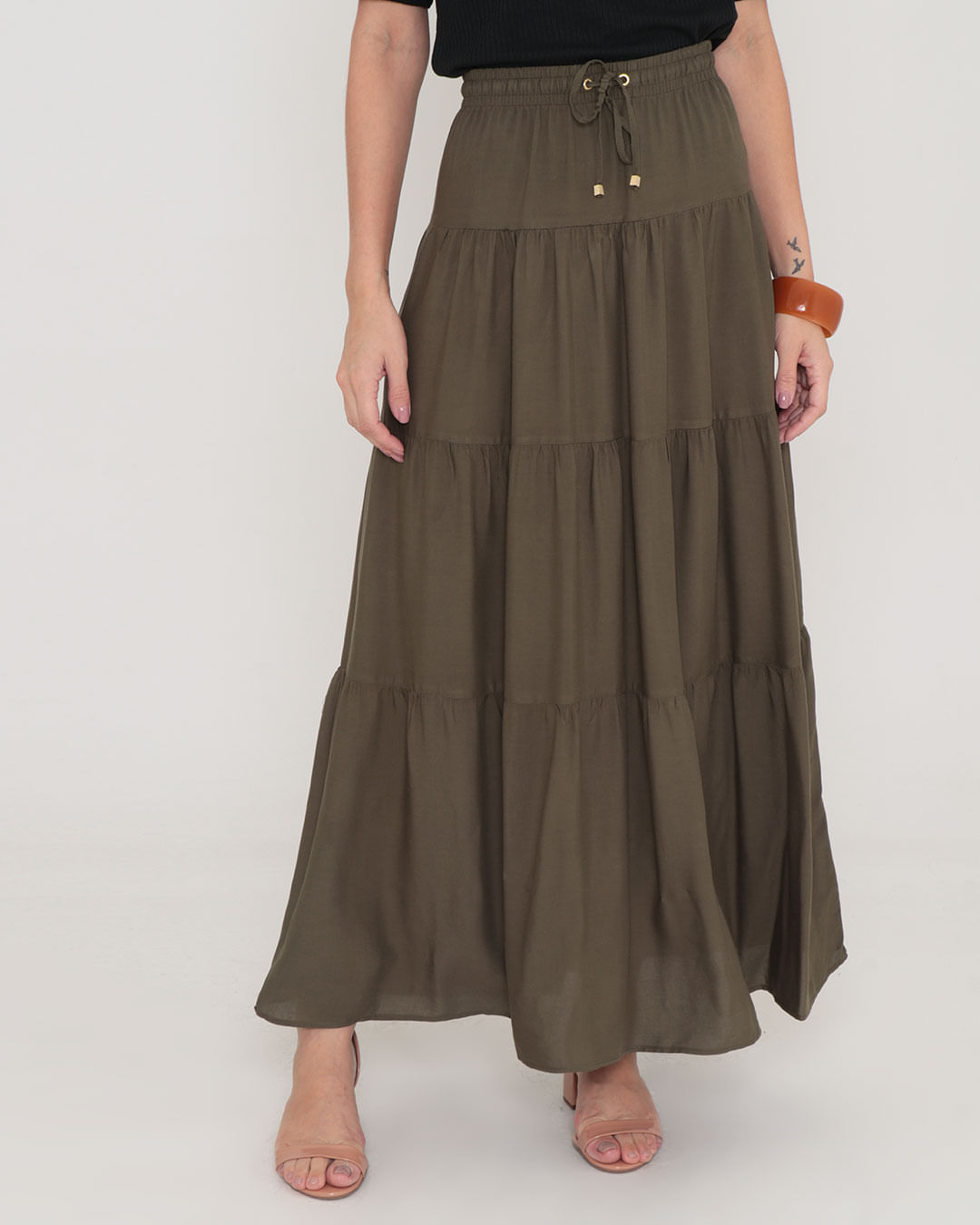 Saia Longa Babados Lisa Verde Lojas Torra