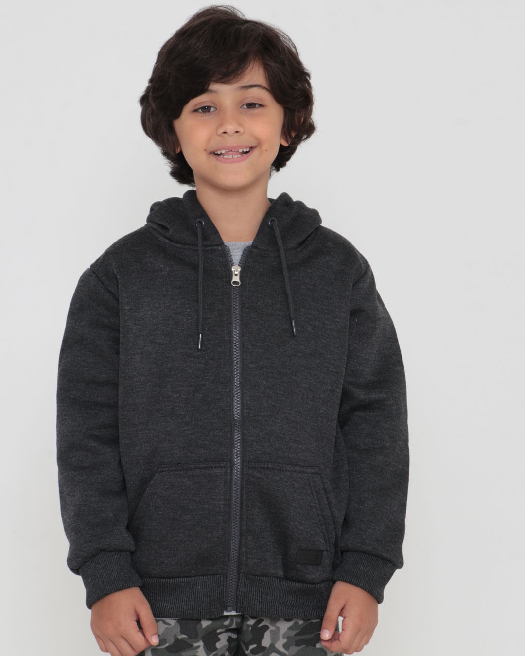 Casaco Moletom Infantil Com Capuz Cinza Escuro Lojas Torra