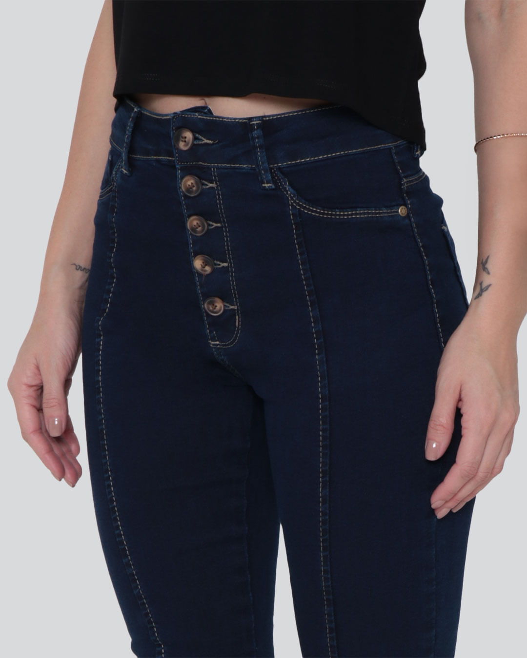 Calça Jeans Feminina Cintura Alta Flare Azul Escuro