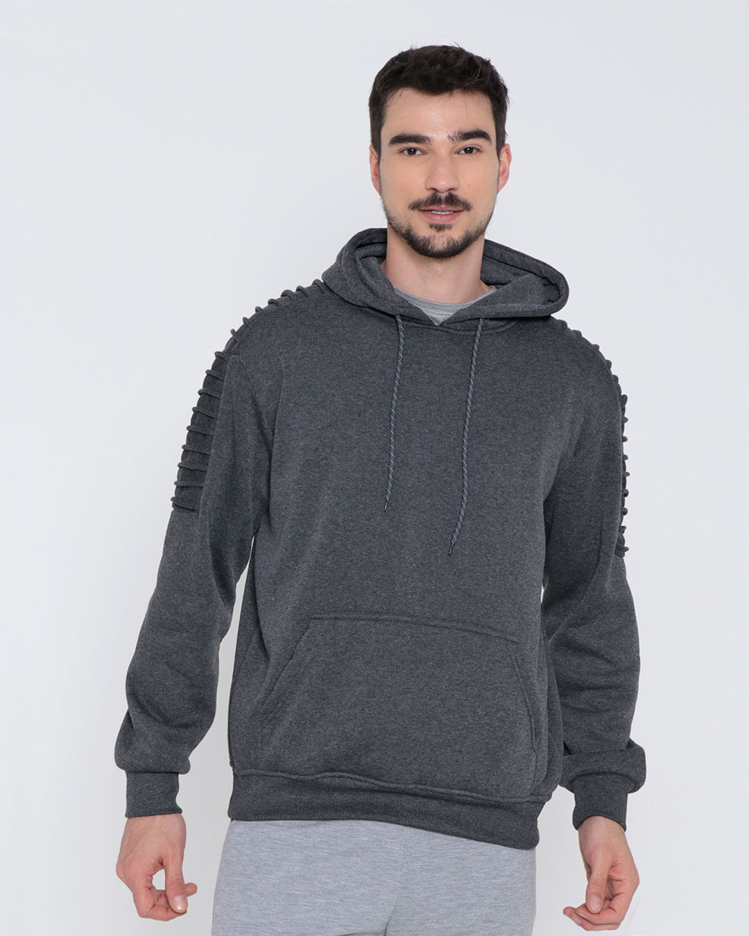 Blusão Moletom Masculino Com Capuz Nervuras Cinza Lojas Torra