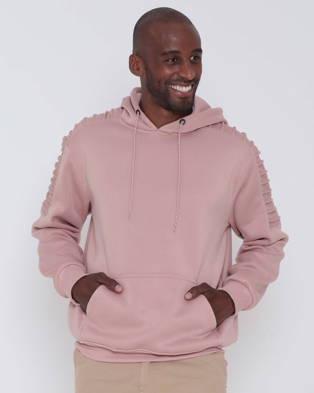 Blusão Moletom Masculino Com Capuz Nervuras Rosa