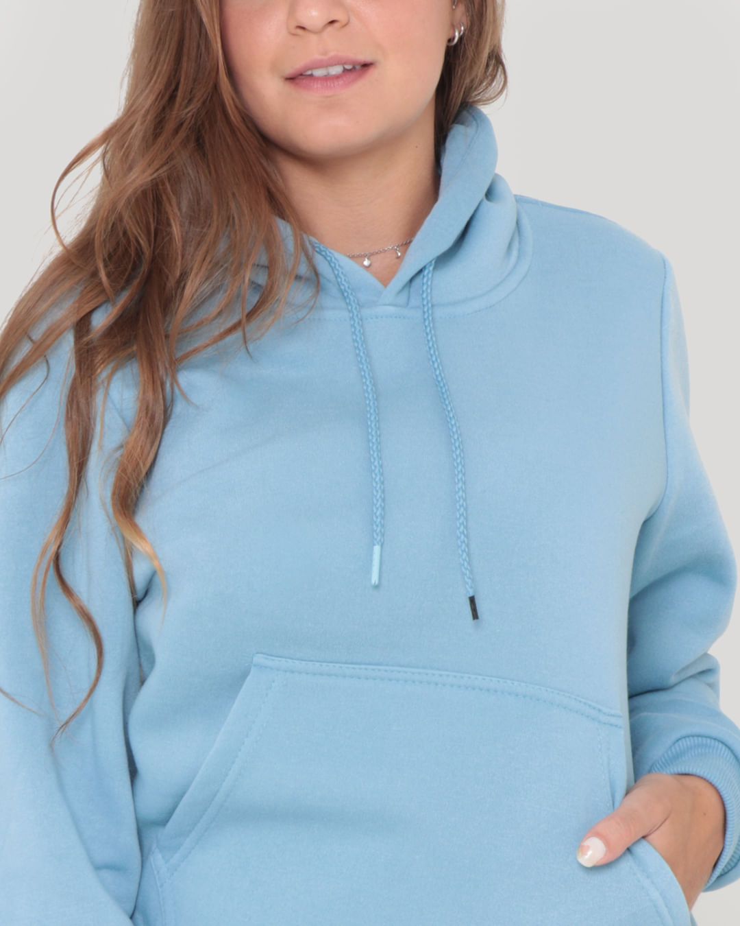 Blusão Moletom Feminino Liso Com Capuz Azul Claro Lojas Torra