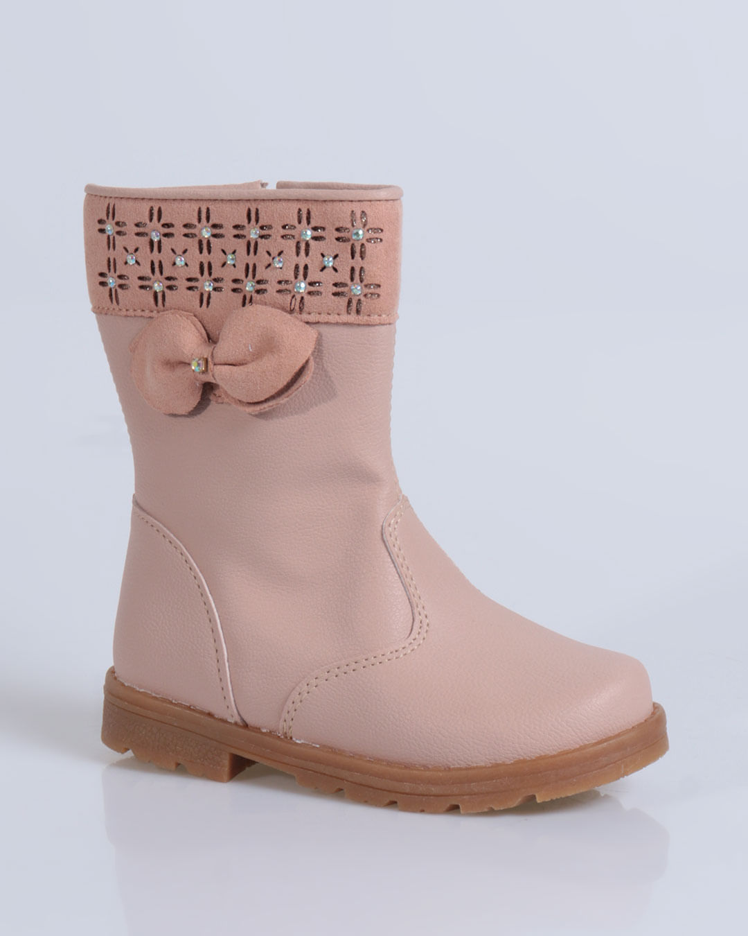 Bota Infantil Cano Médio Com Strass Rosa Claro Lojas Torra