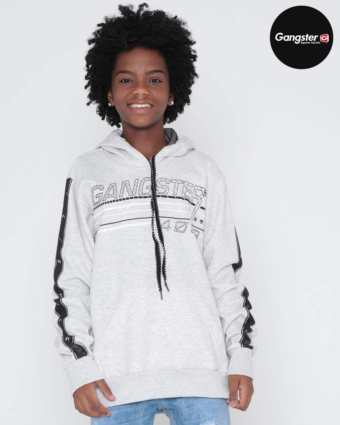 Blusão Juvenil Moletom Gangster Mescla Cinza