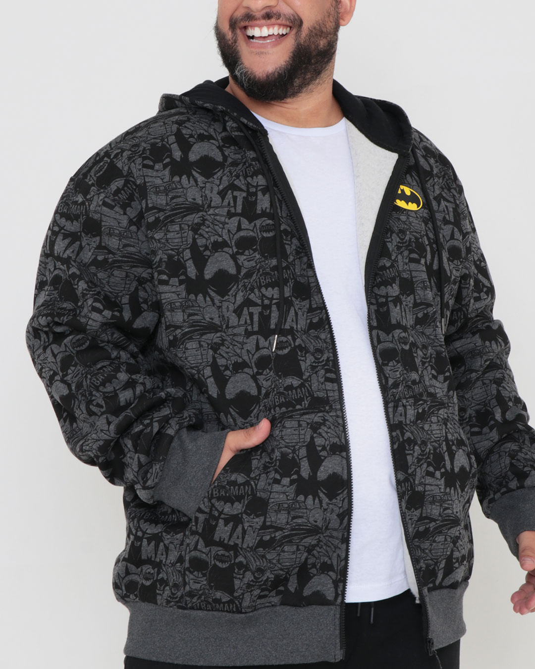 Casaco Moletom Masculino Plus Size Batman Fullprint Cinza Escuro